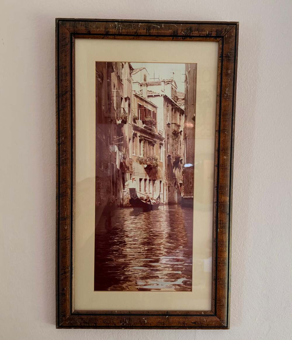 Vintage Framed Venice Gondola Sepia Photo Print 13x22 Italian Canal Retro